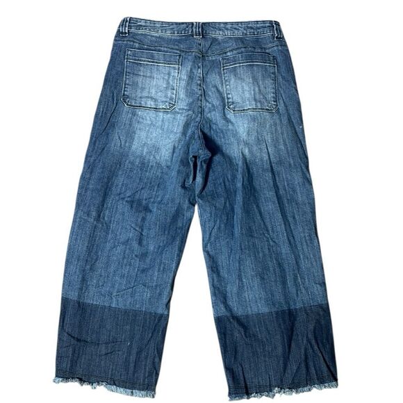 Wrap London women’s US 10 wide leg dual colored denim fringed frayed hem - Picture 4 of 4